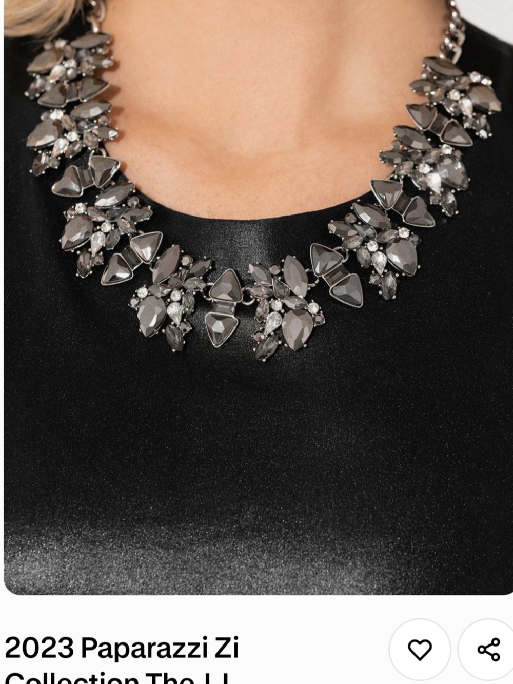 The JJ Paparazzi Gunmetal Crystal Cluster Statement Necklace - Gray and Clear